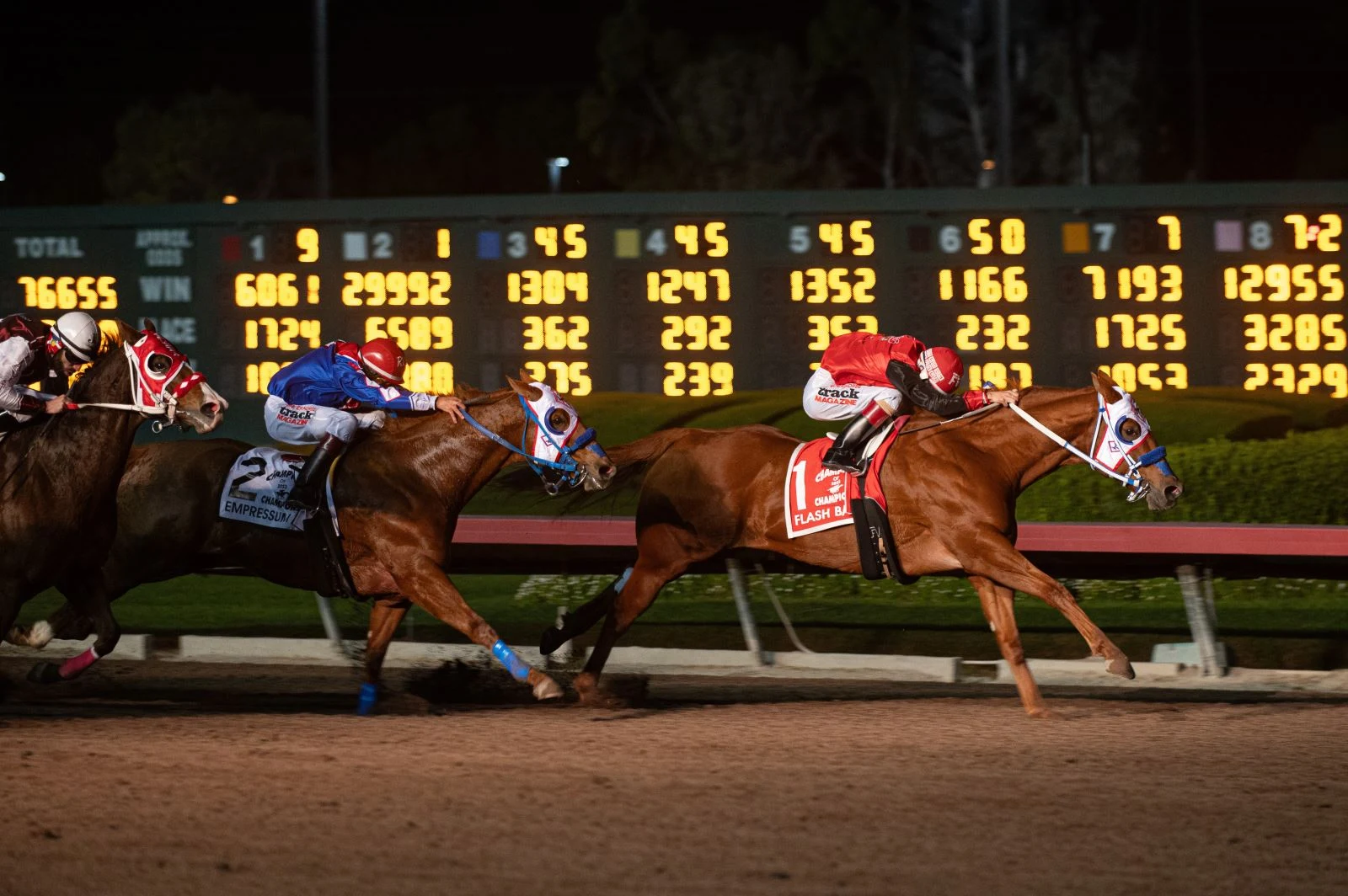 Flash Bak leads Empressum in the 2023 Champion of Champions at Los Alamitos